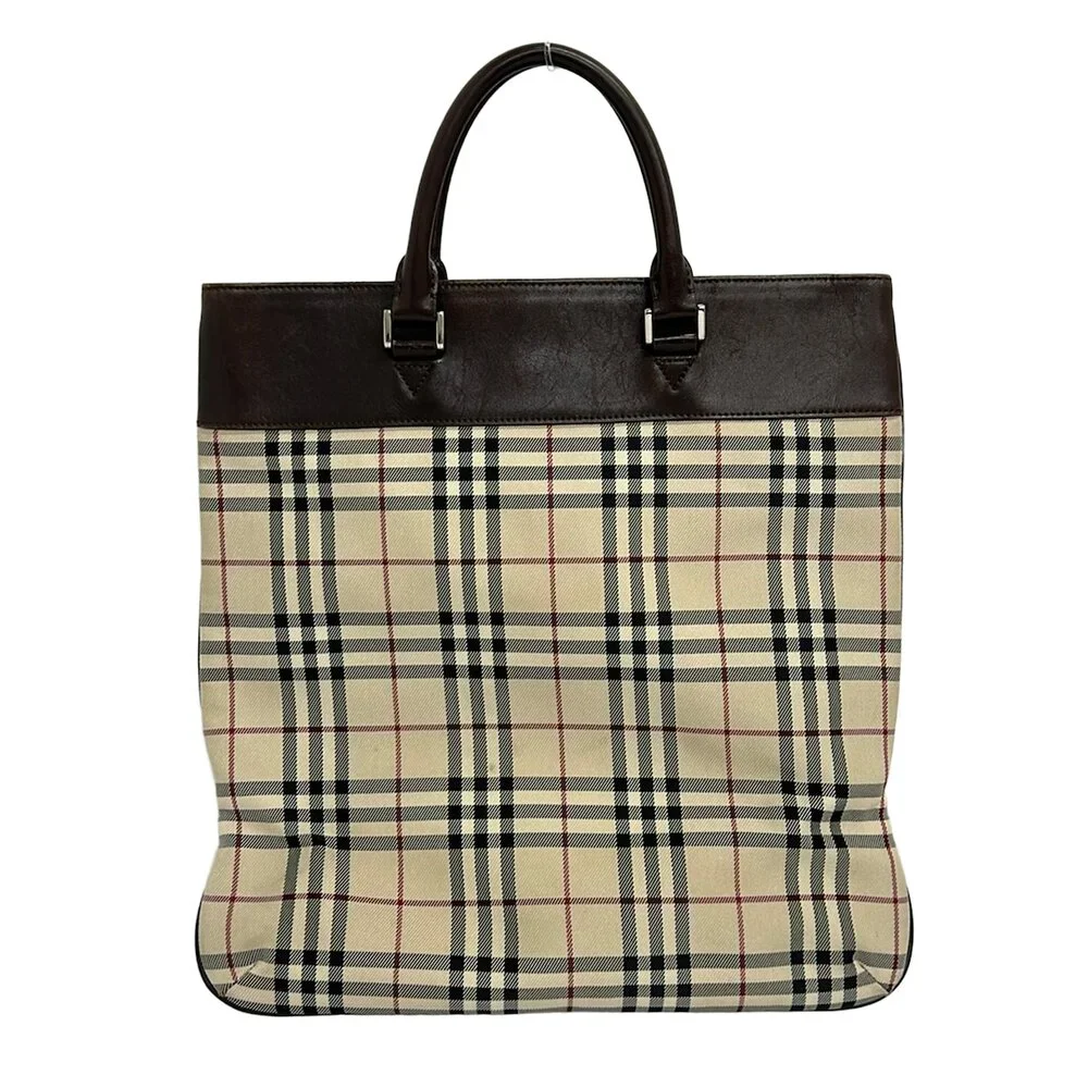 Burberry Tote Bag Beige Brown Multi Jacquard Leather